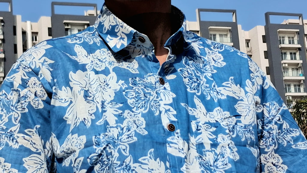 The Kabir Shirt | Ocean Blue Floral Cotton Shirt