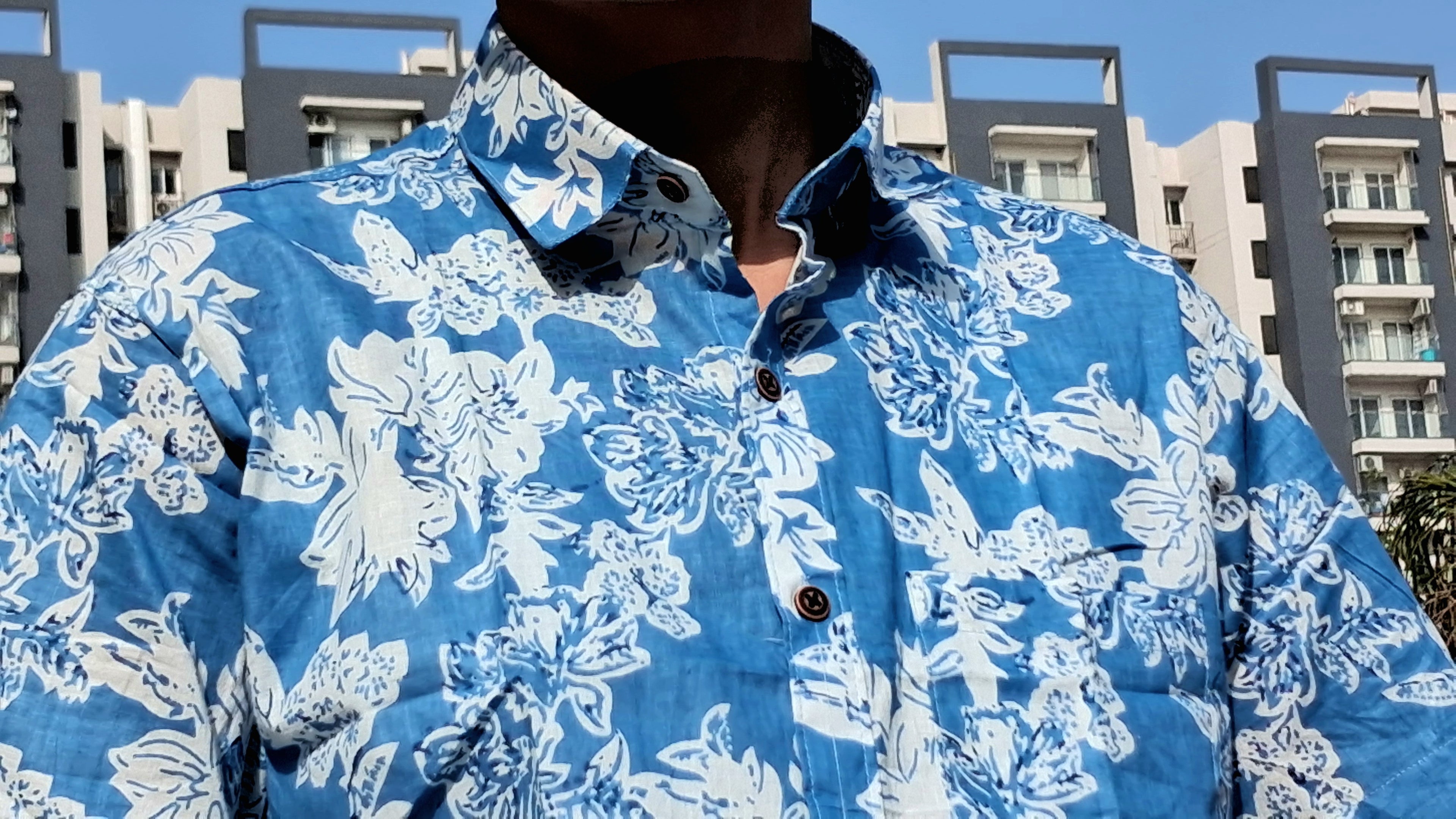 The Kabir Shirt | Ocean Blue Floral Cotton Shirt
