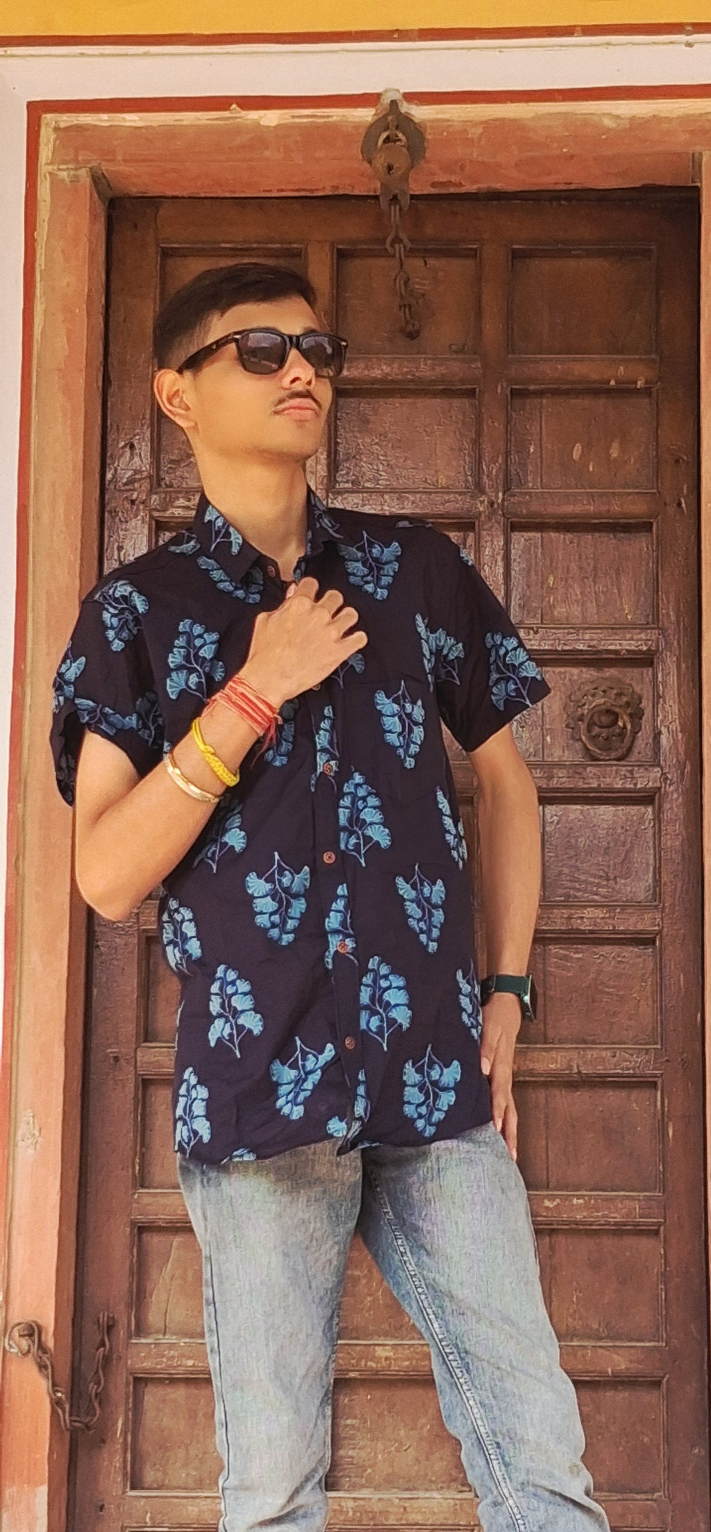 The Varun Shirt | Midnight Blue Leaf Print Shirt