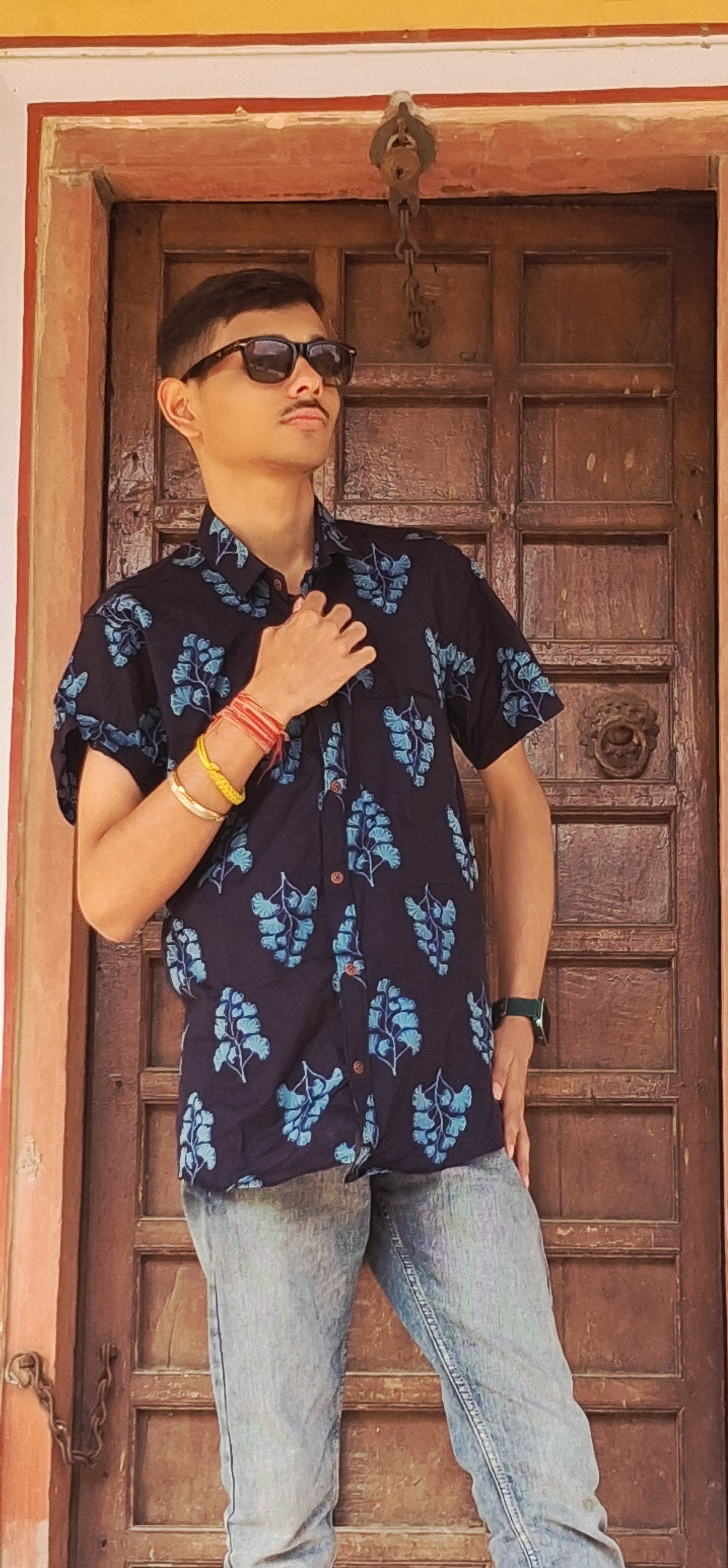 The Varun Shirt | Midnight Blue Leaf Print Shirt