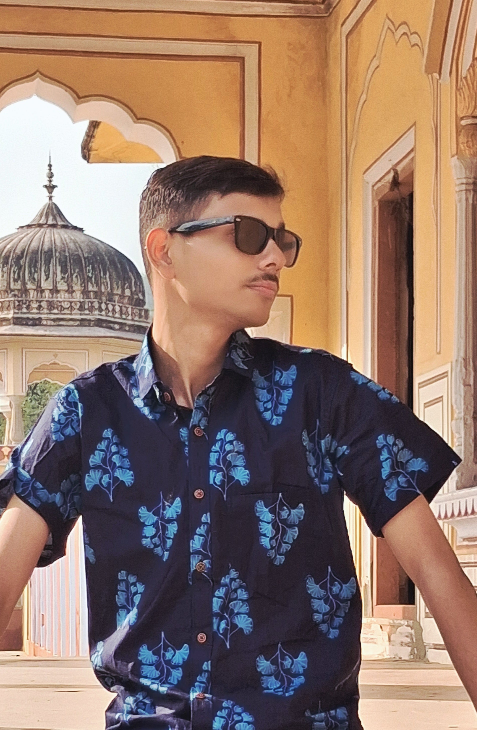 The Varun Shirt | Midnight Blue Leaf Print Shirt