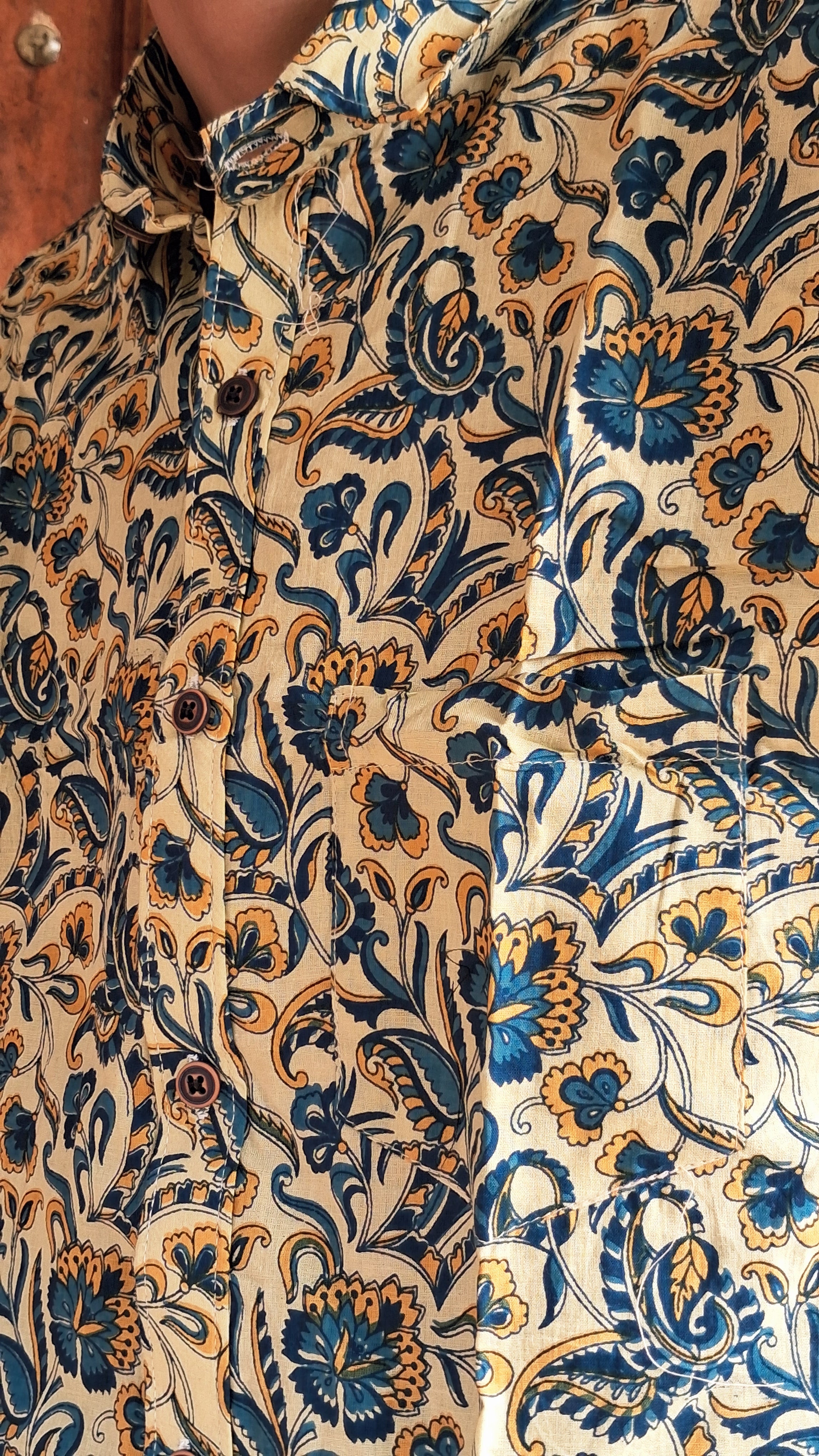 The Vihaan Shirt | Cream & Blue Sanganeri Print Shirt