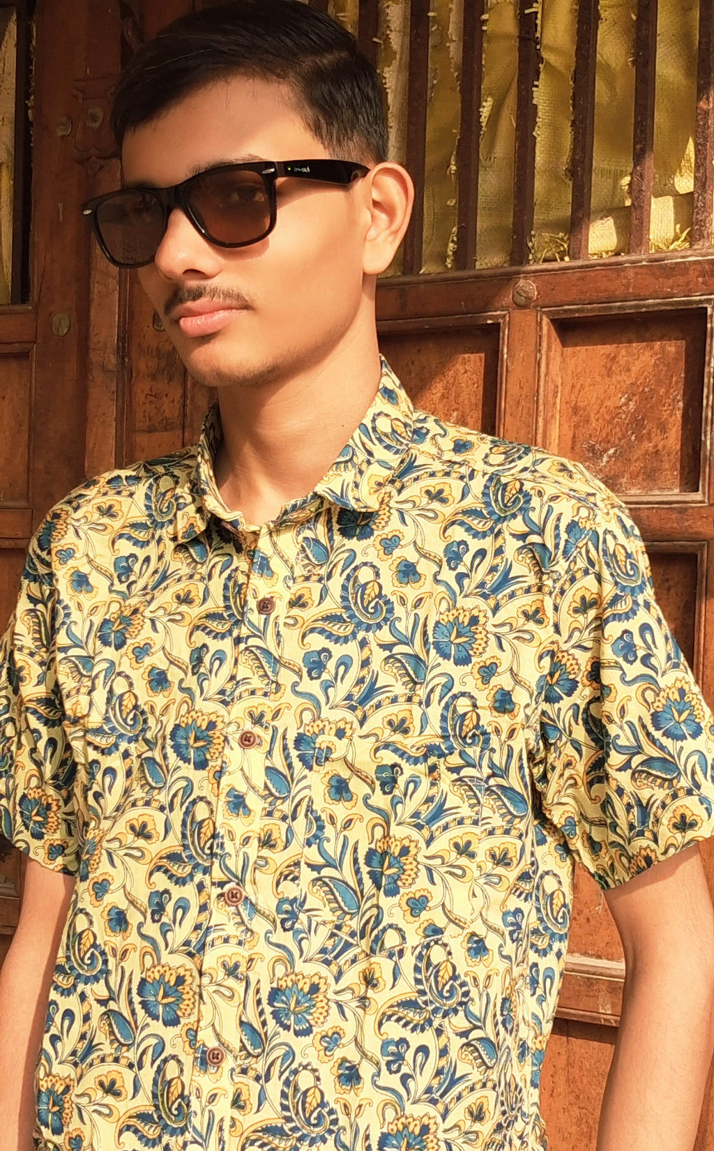 The Vihaan Shirt | Cream & Blue Sanganeri Print Shirt