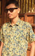 The Vihaan Shirt | Cream & Blue Sanganeri Print Shirt