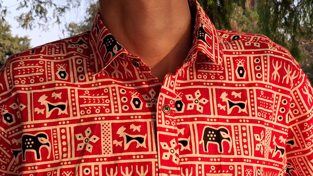The Rudra Shirt | Brick Red Geometric Block Print