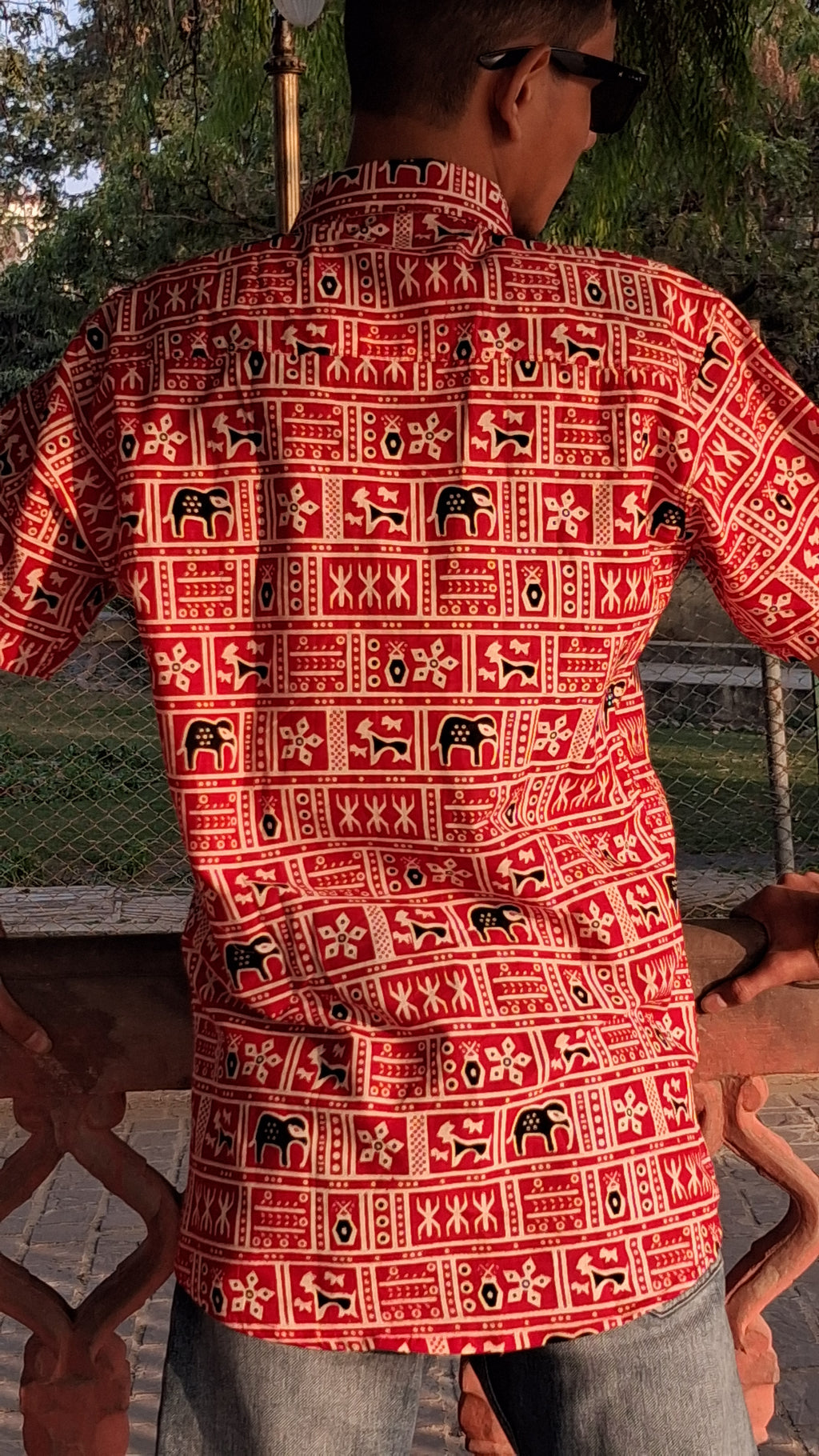 The Rudra Shirt | Brick Red Geometric Block Print