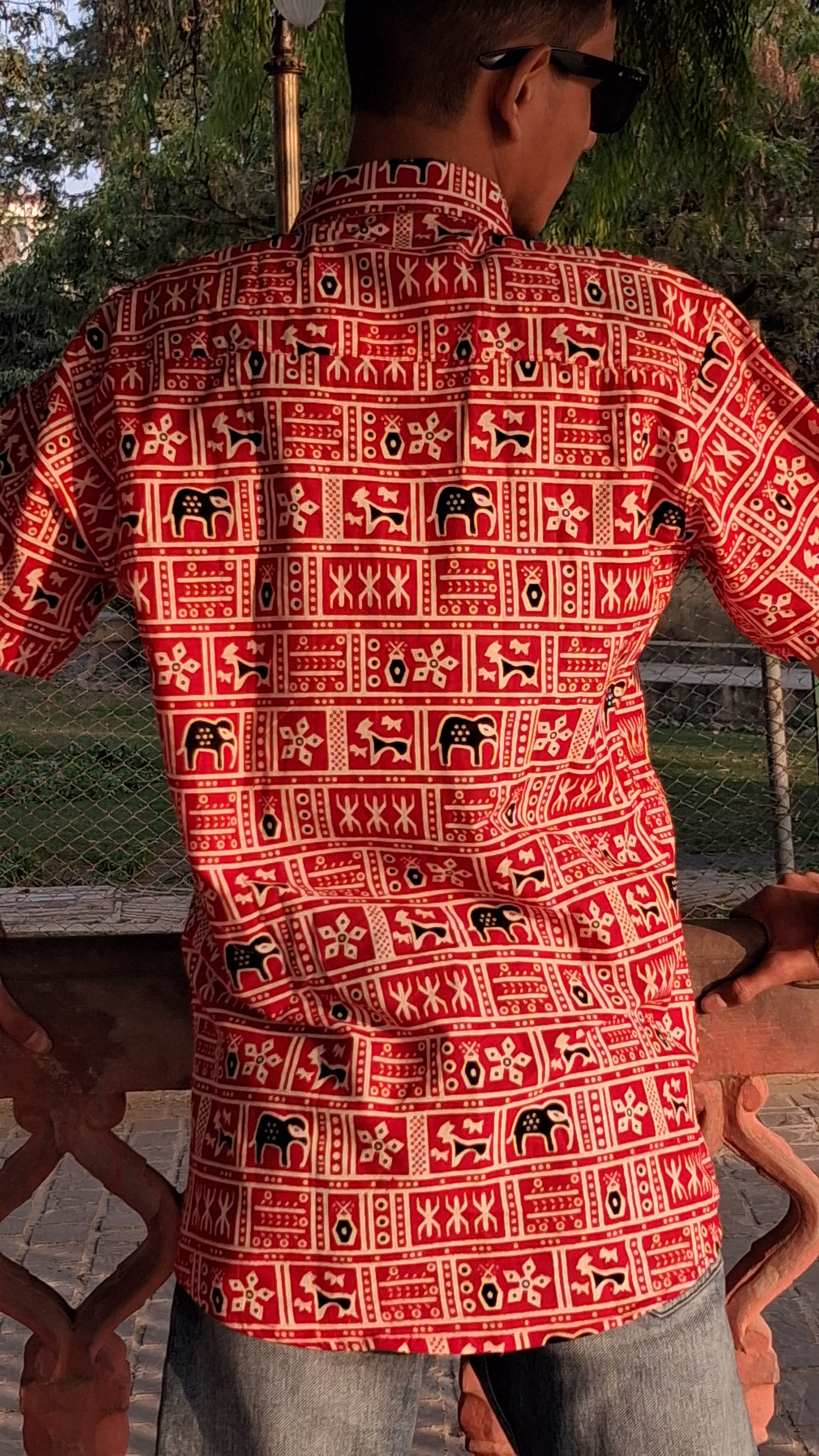 The Rudra Shirt | Brick Red Geometric Block Print