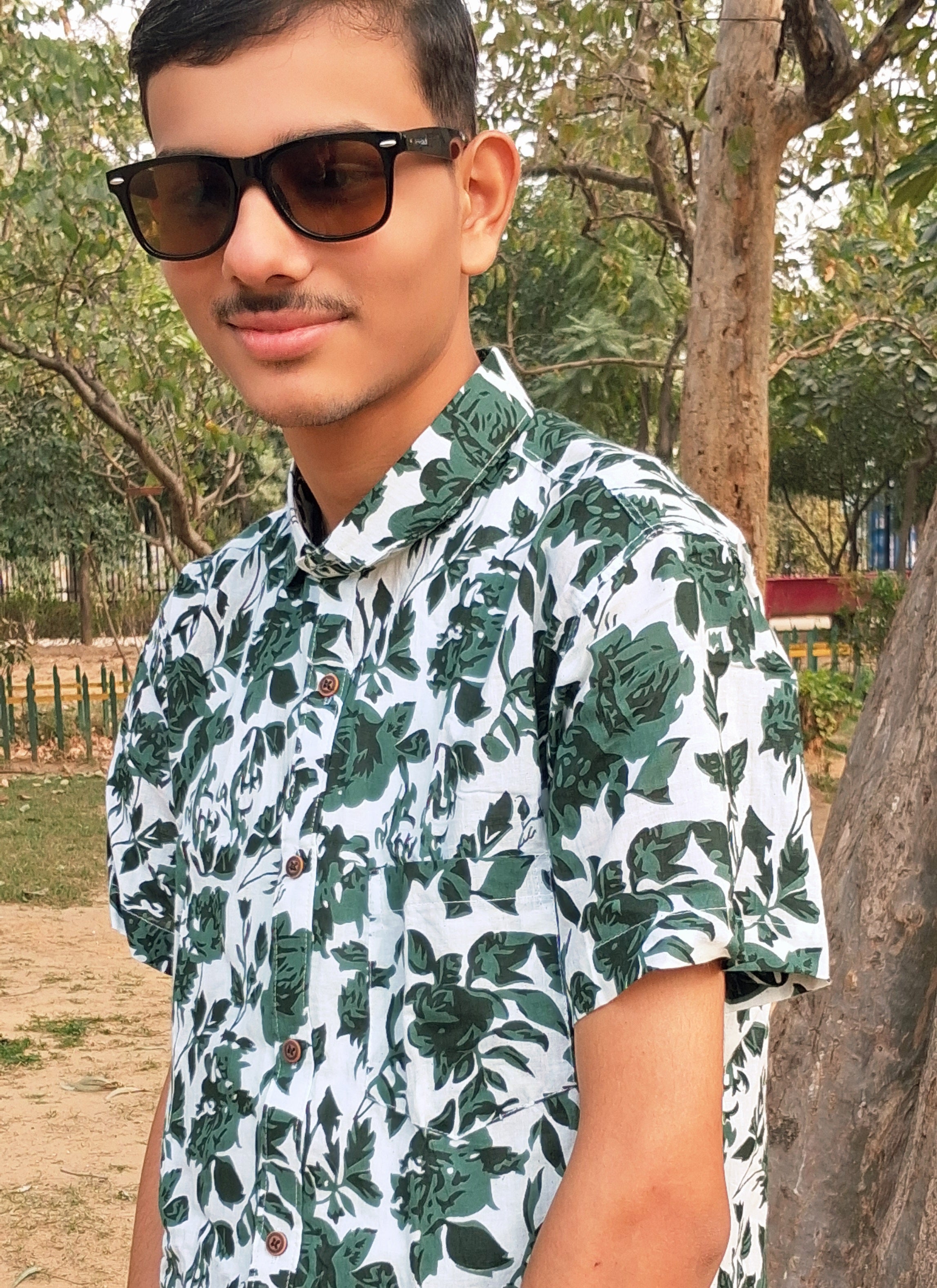 The Sameer Shirt | White & Green Floral Print