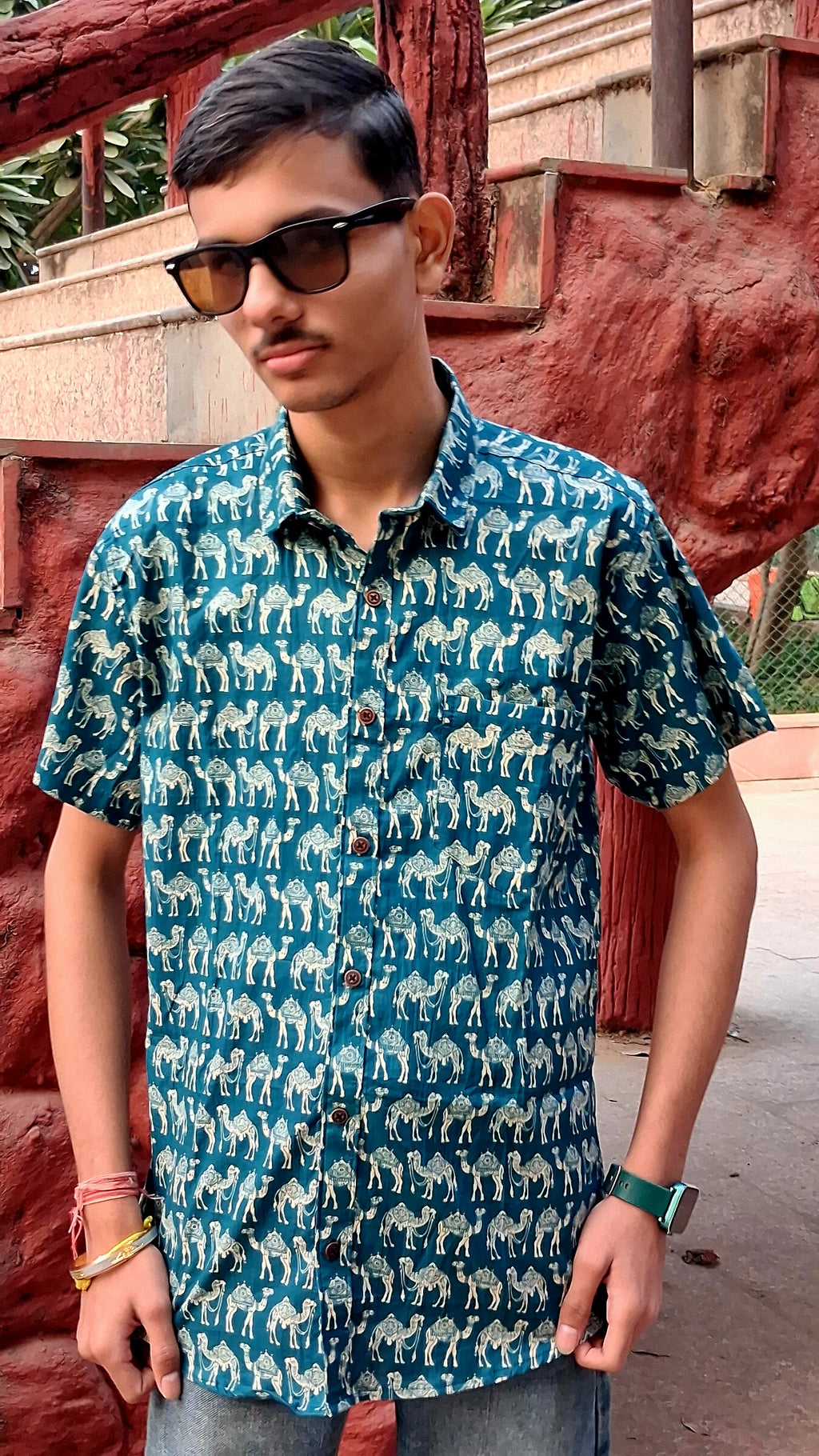 The Banjara Shirt | Teal Blue Camel Print