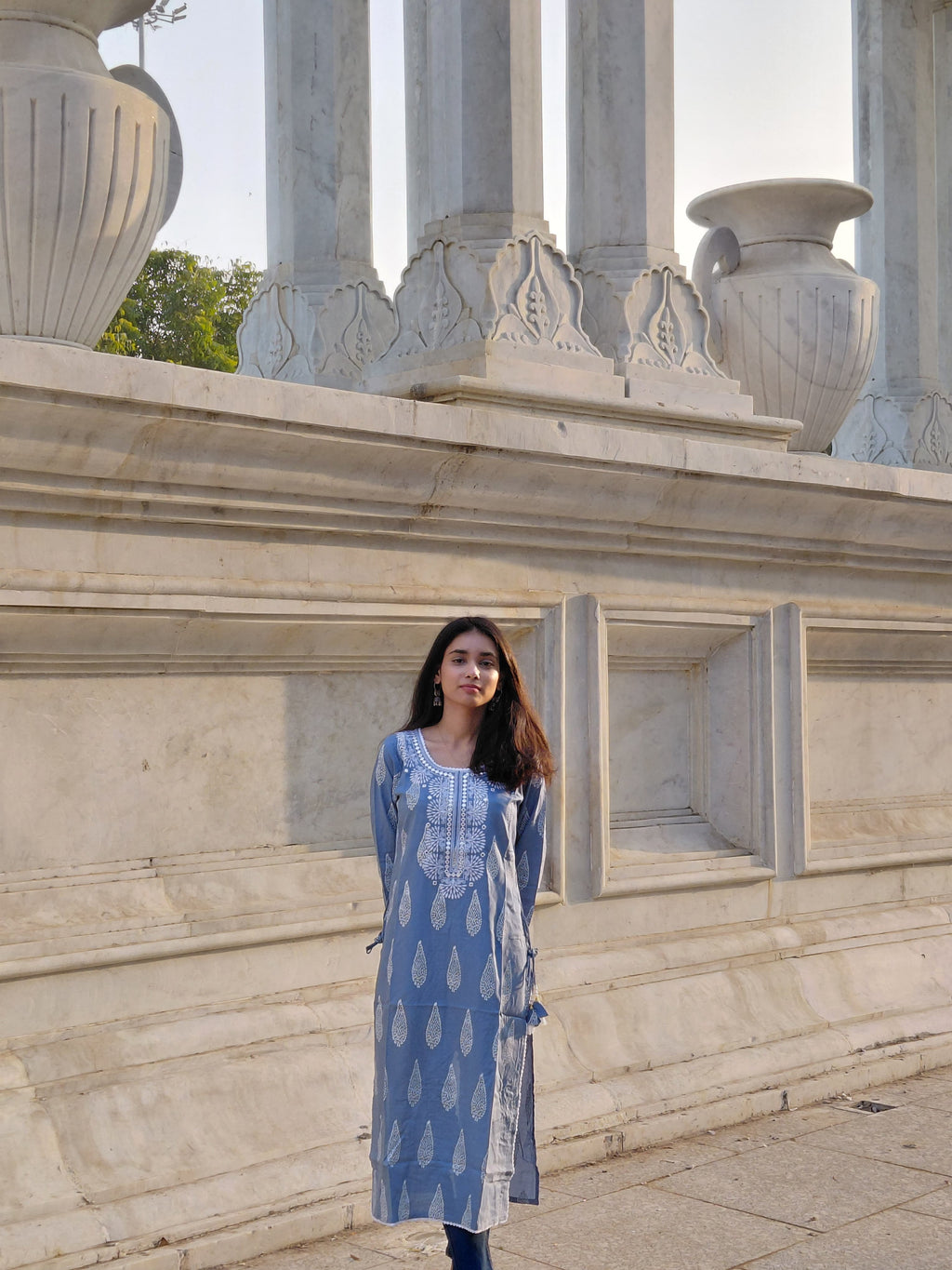 The Naina Kurta | Steel Blue Mirror-Work Cotton Kurta