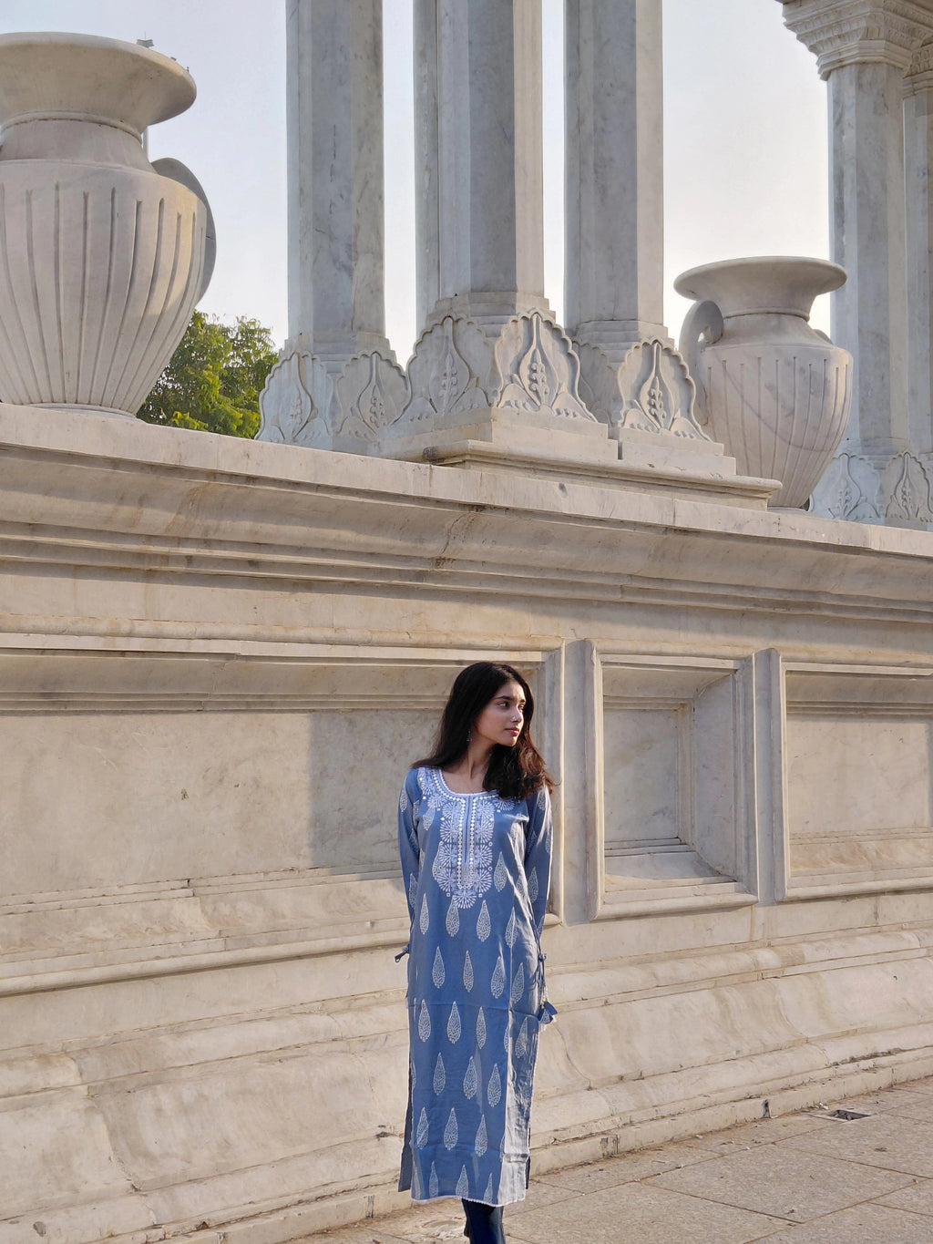 The Naina Kurta | Steel Blue Mirror-Work Cotton Kurta