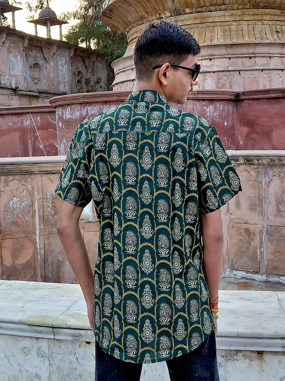 The Arhaan Shirt | Bottle Green Ethnic Print Shirt