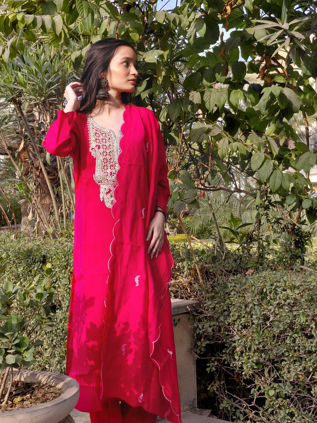 The Gulaboo Set | Roman Chanderi Rani Pink Suit