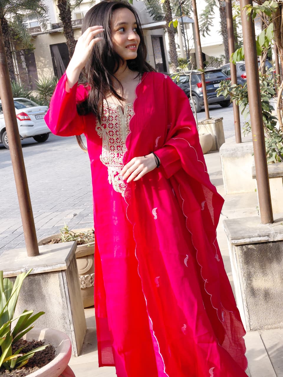 The Gulaboo Set | Roman Chanderi Rani Pink Suit