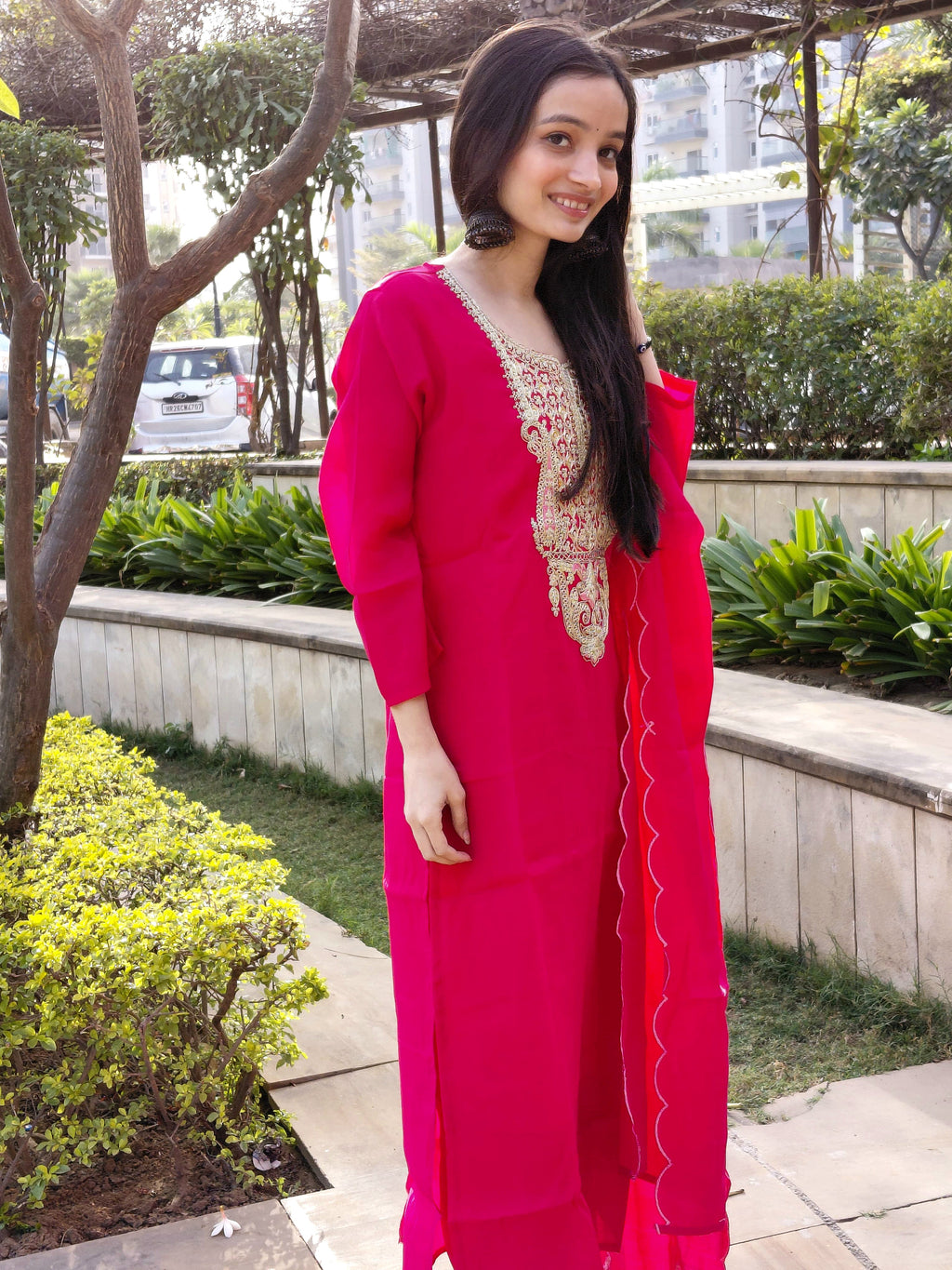 The Gulaboo Set | Roman Chanderi Rani Pink Suit
