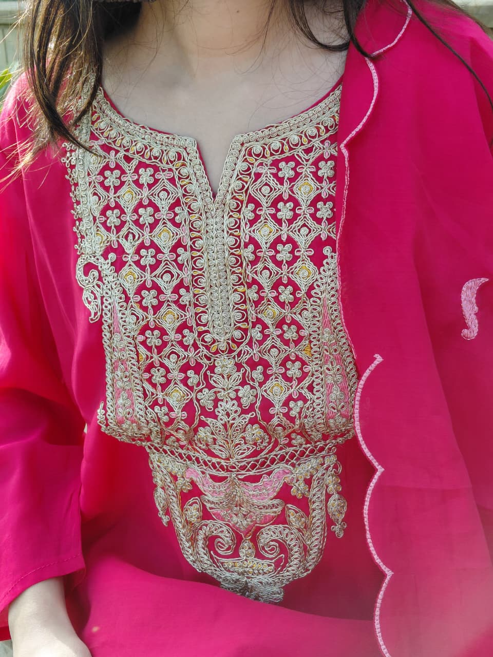 The Gulaboo Set | Roman Chanderi Rani Pink Suit