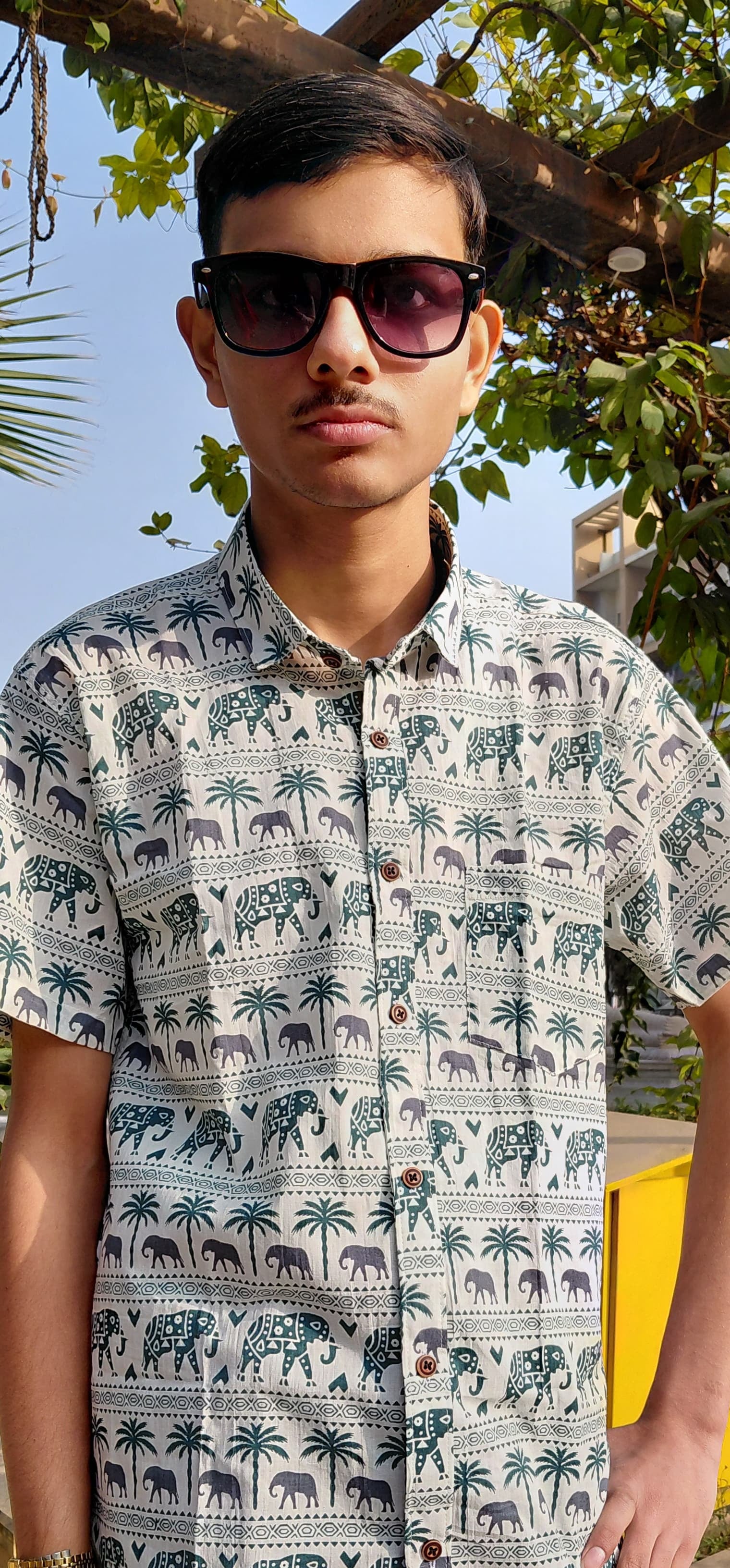 The Gajraj Shirt | White Elephant & Palm Print Shirt