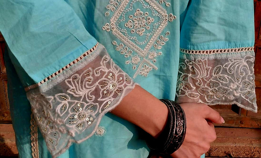 The Falak Set | Sky Blue Scalloped Embroidered Suit