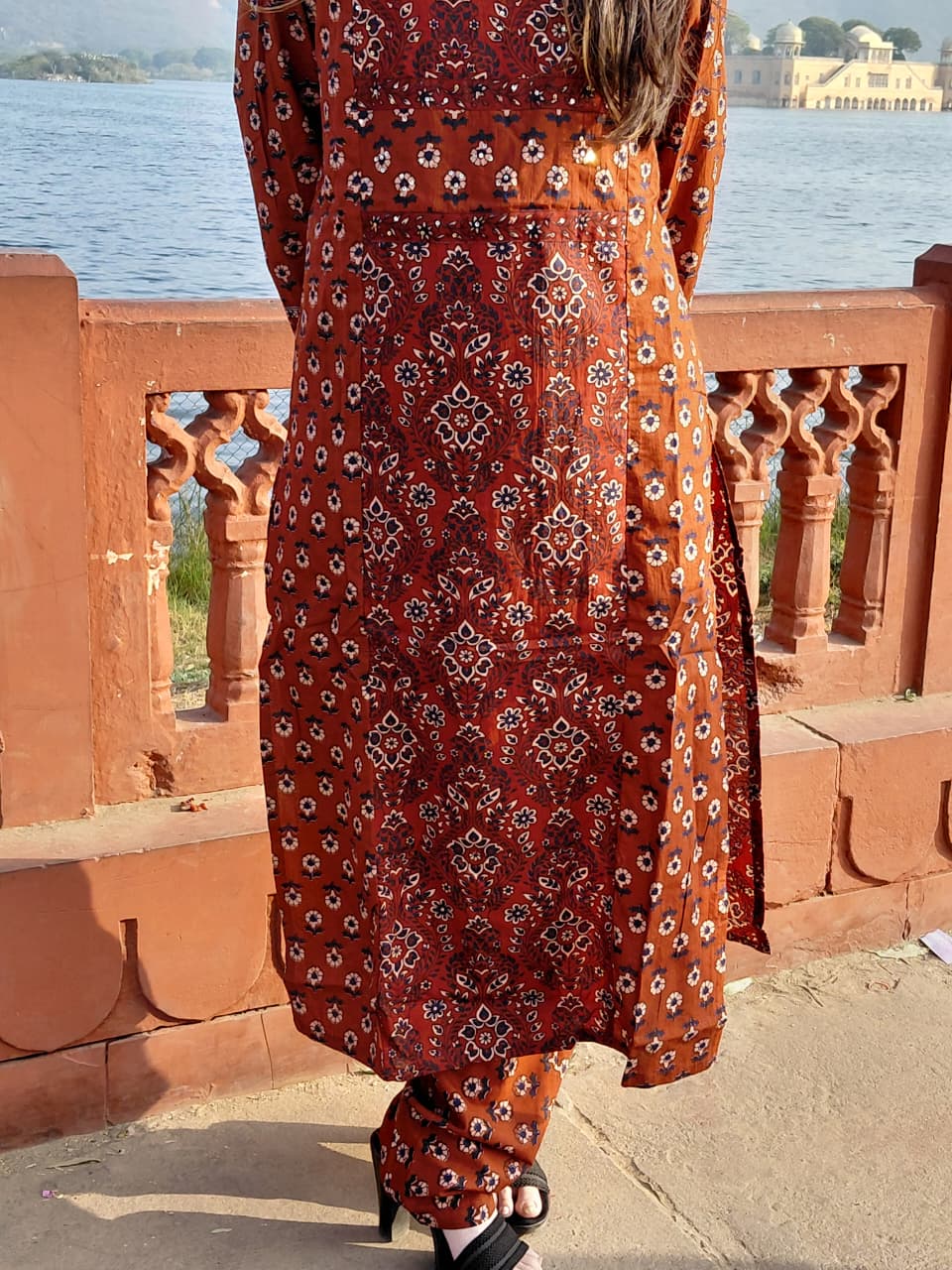 The Meera Set | Rust Red Block Print Suit