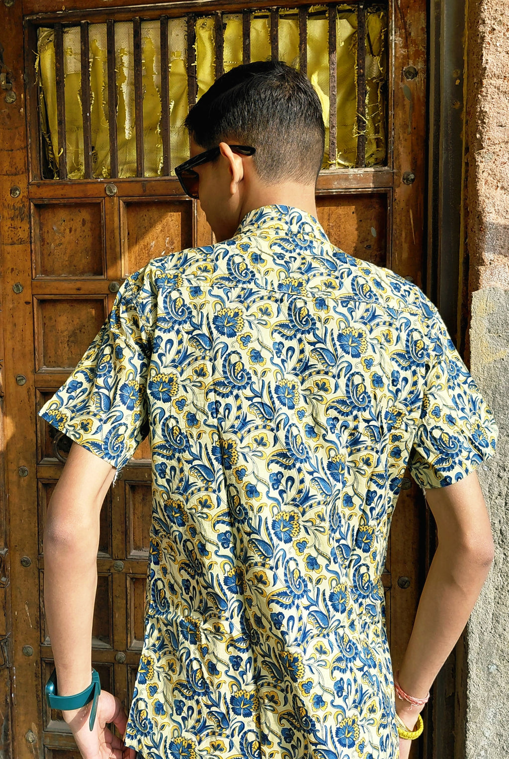 The Vihaan Shirt | Cream & Blue Sanganeri Print Shirt