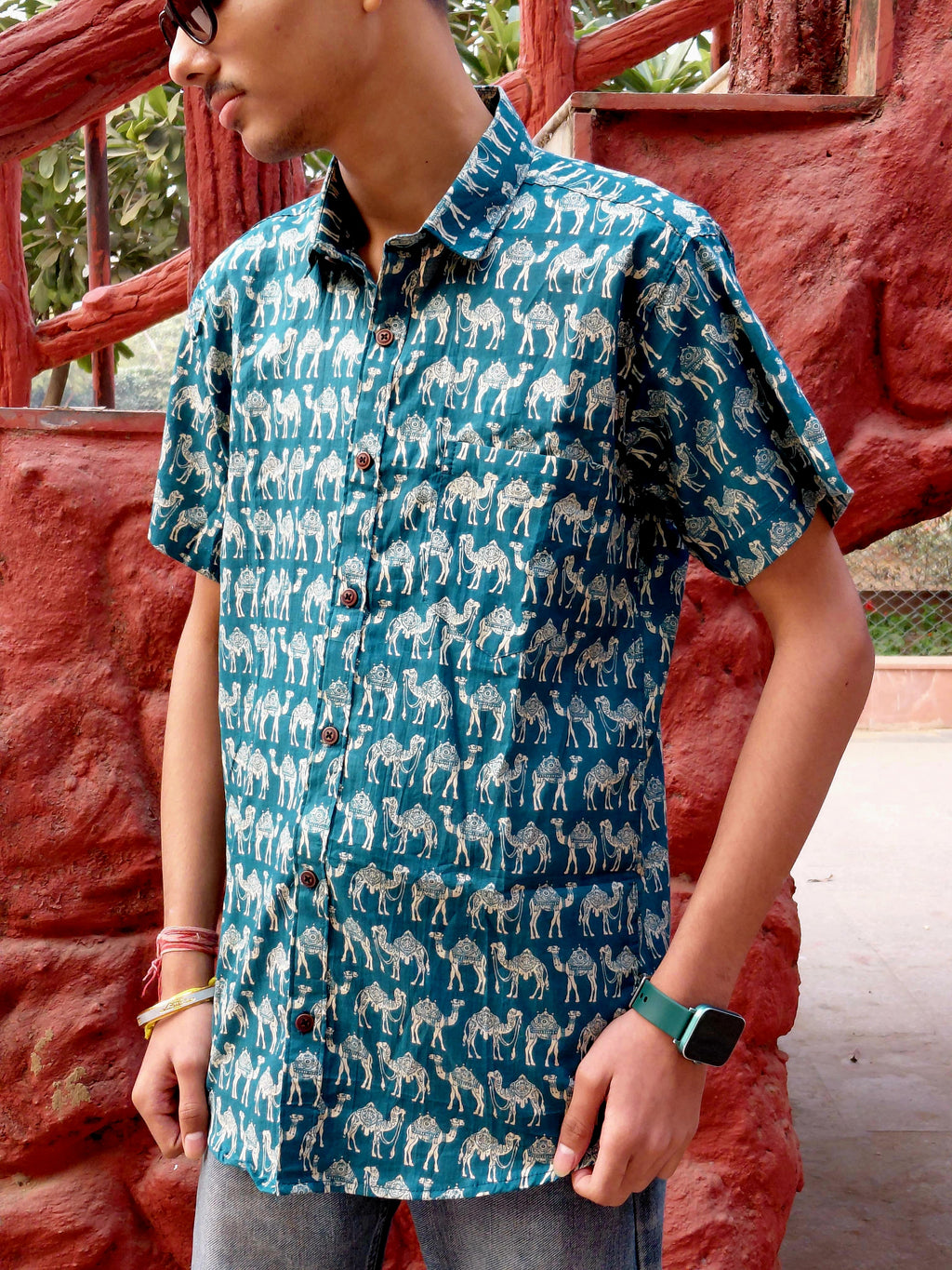 The Banjara Shirt | Teal Blue Camel Print