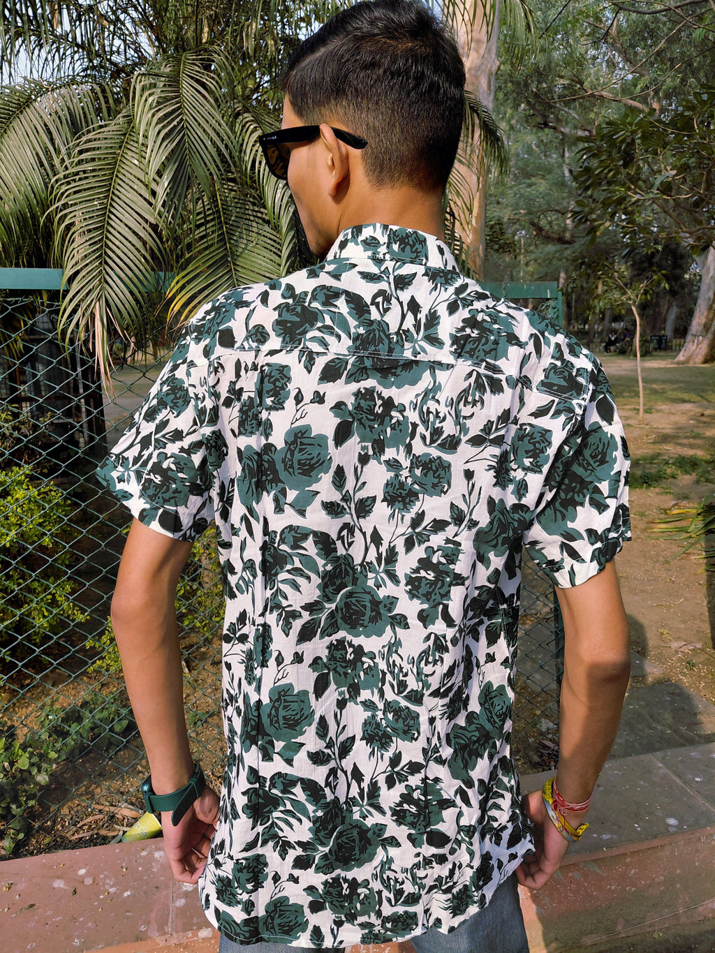 The Sameer Shirt | White & Green Floral Print
