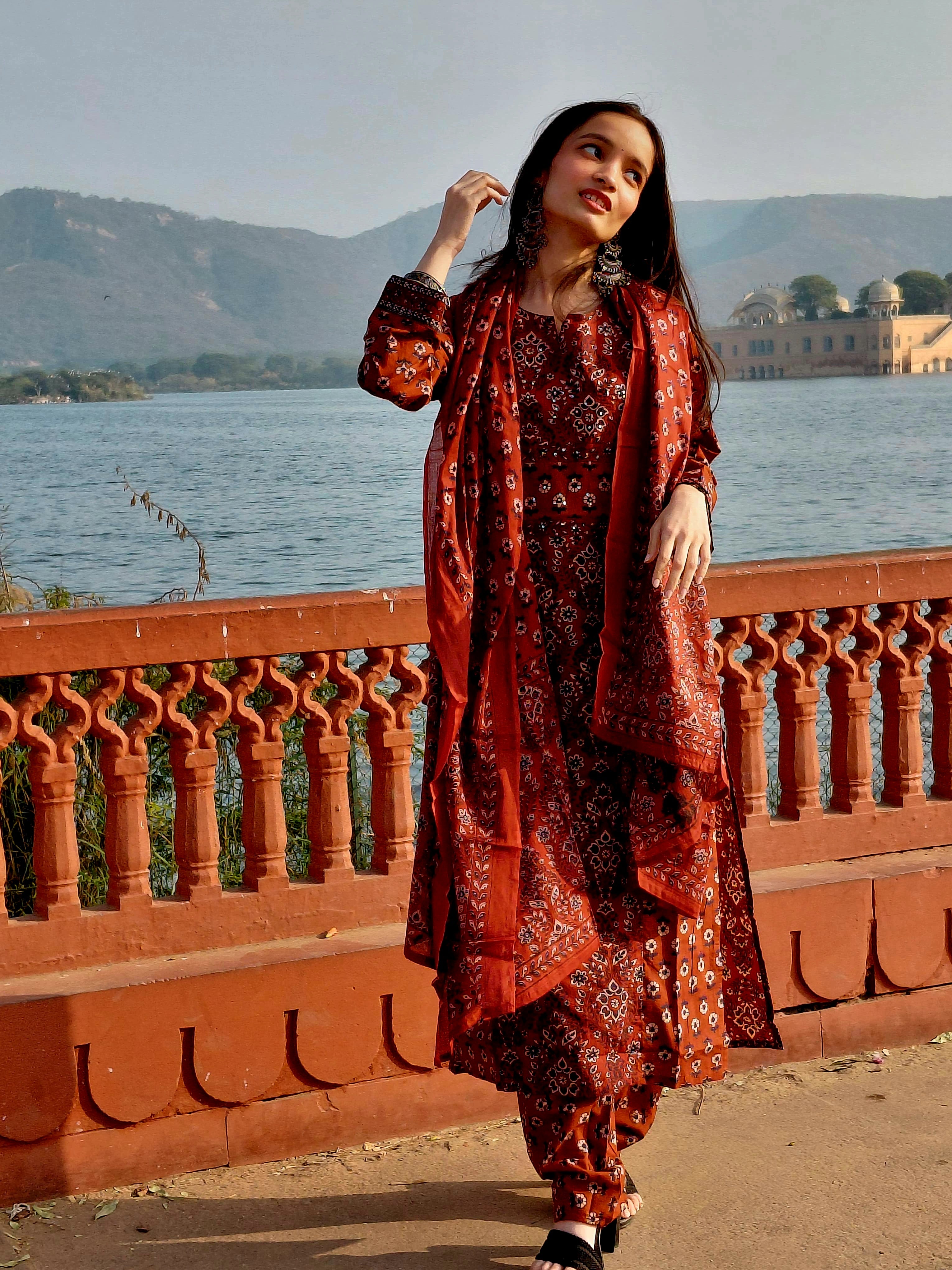 The Meera Set | Rust Red Block Print Suit