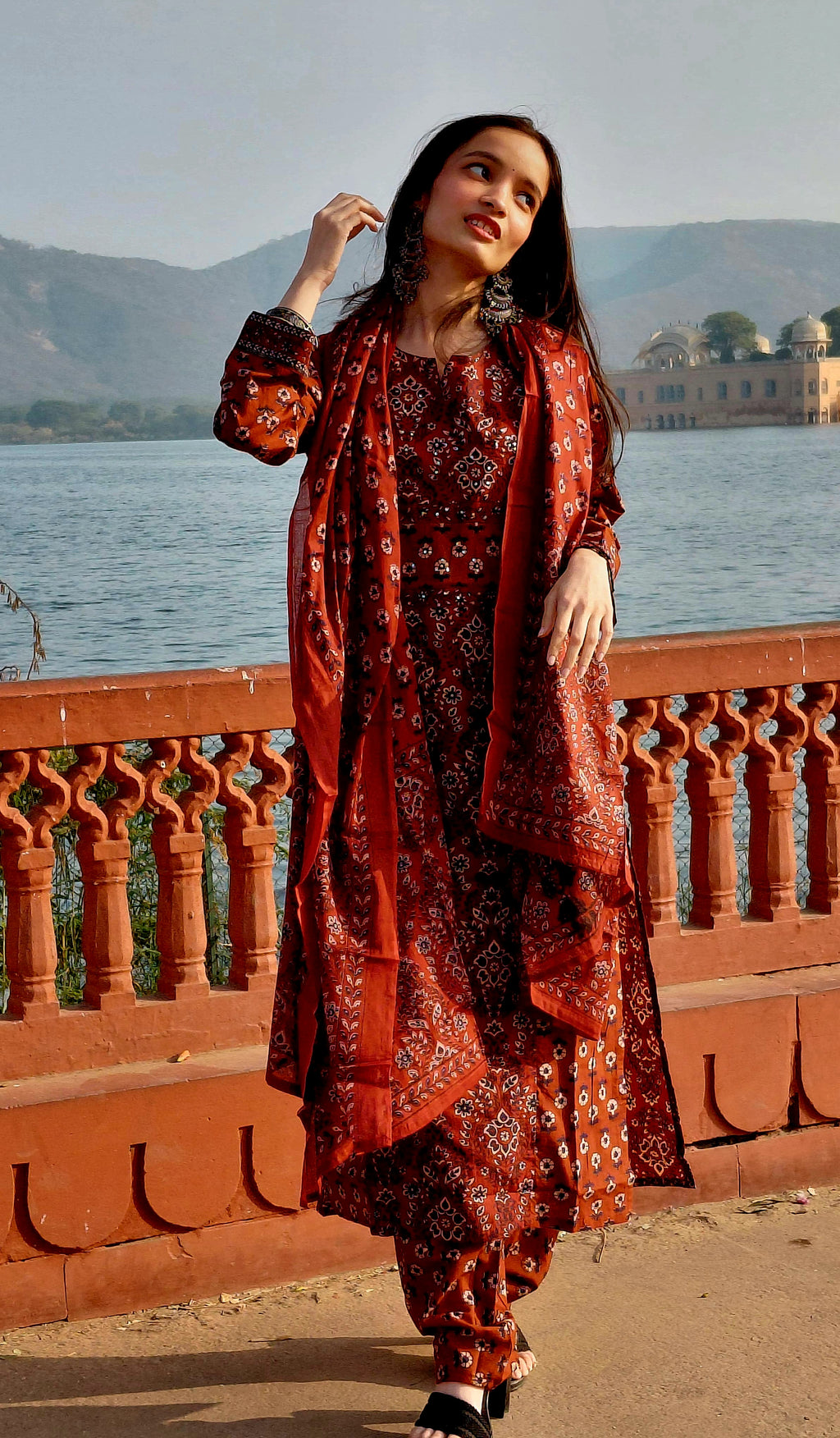 The Meera Set | Rust Red Block Print Suit