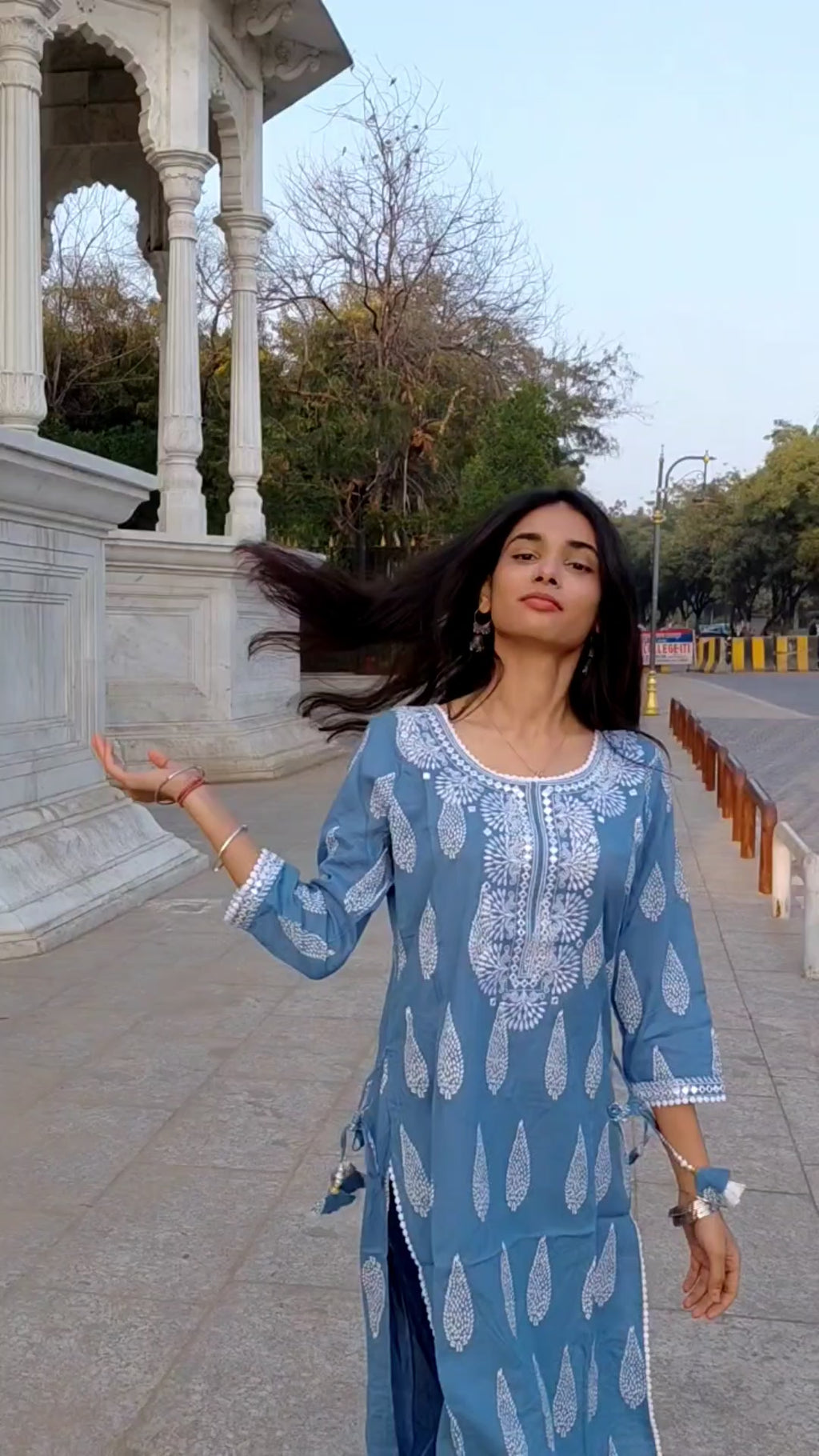 The Naina Kurta | Steel Blue Mirror-Work Cotton Kurta