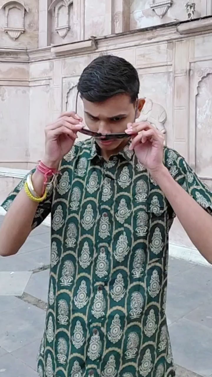 The Arhaan Shirt | Bottle Green Ethnic Print Shirt