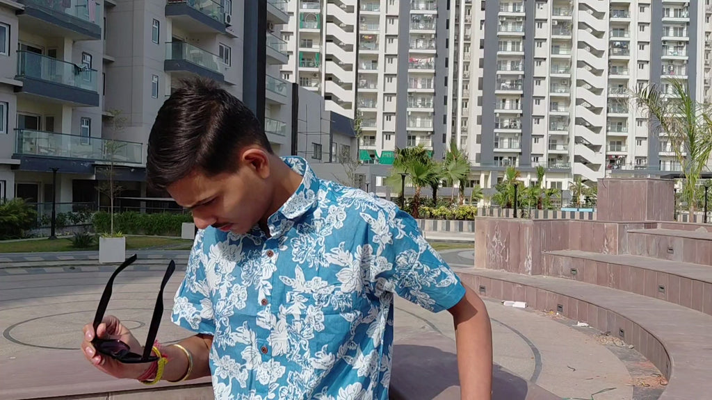 The Kabir Shirt | Ocean Blue Floral Cotton Shirt