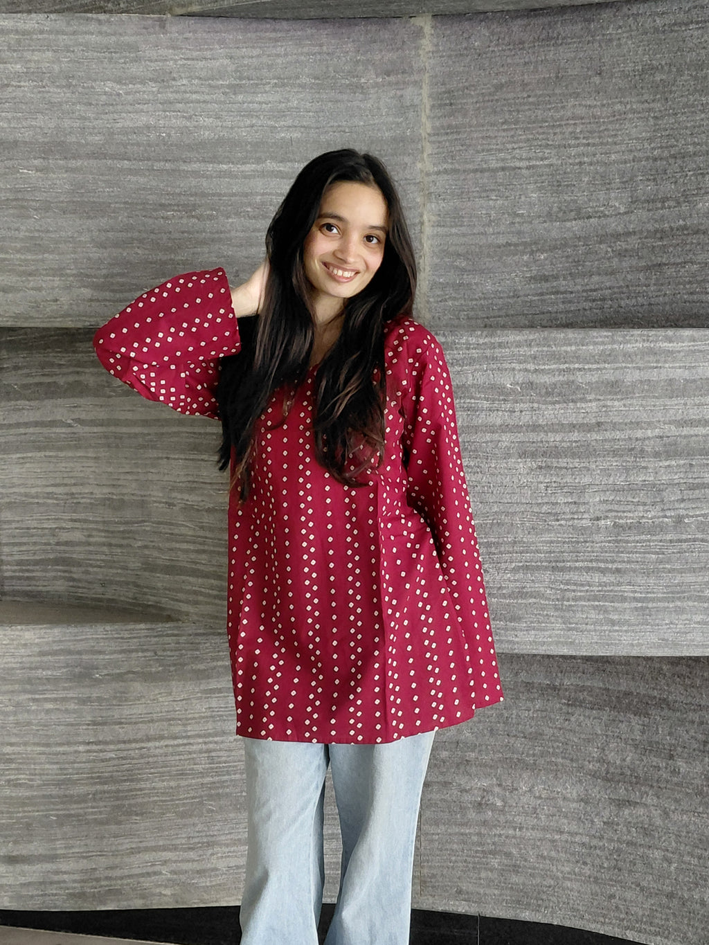 Pia Deep Red Bandhani Corset Kurti