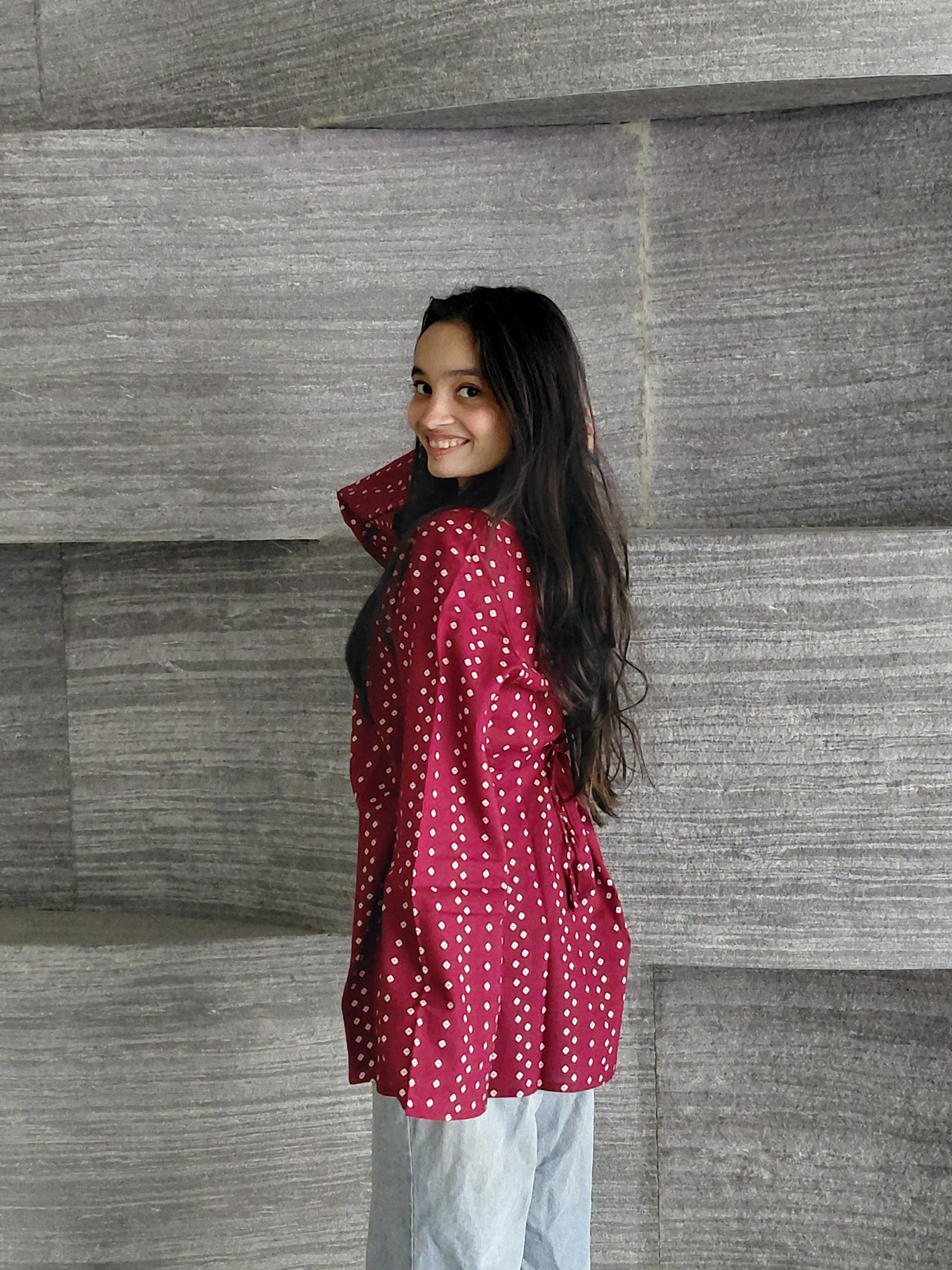 Pia Deep Red Bandhani Corset Kurti