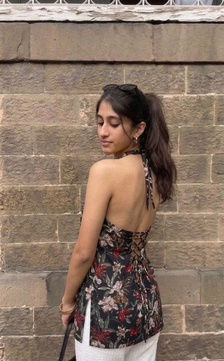 Backless lace-up Zia kurti in black with halter neck design – stylish Indo-western kurti for women