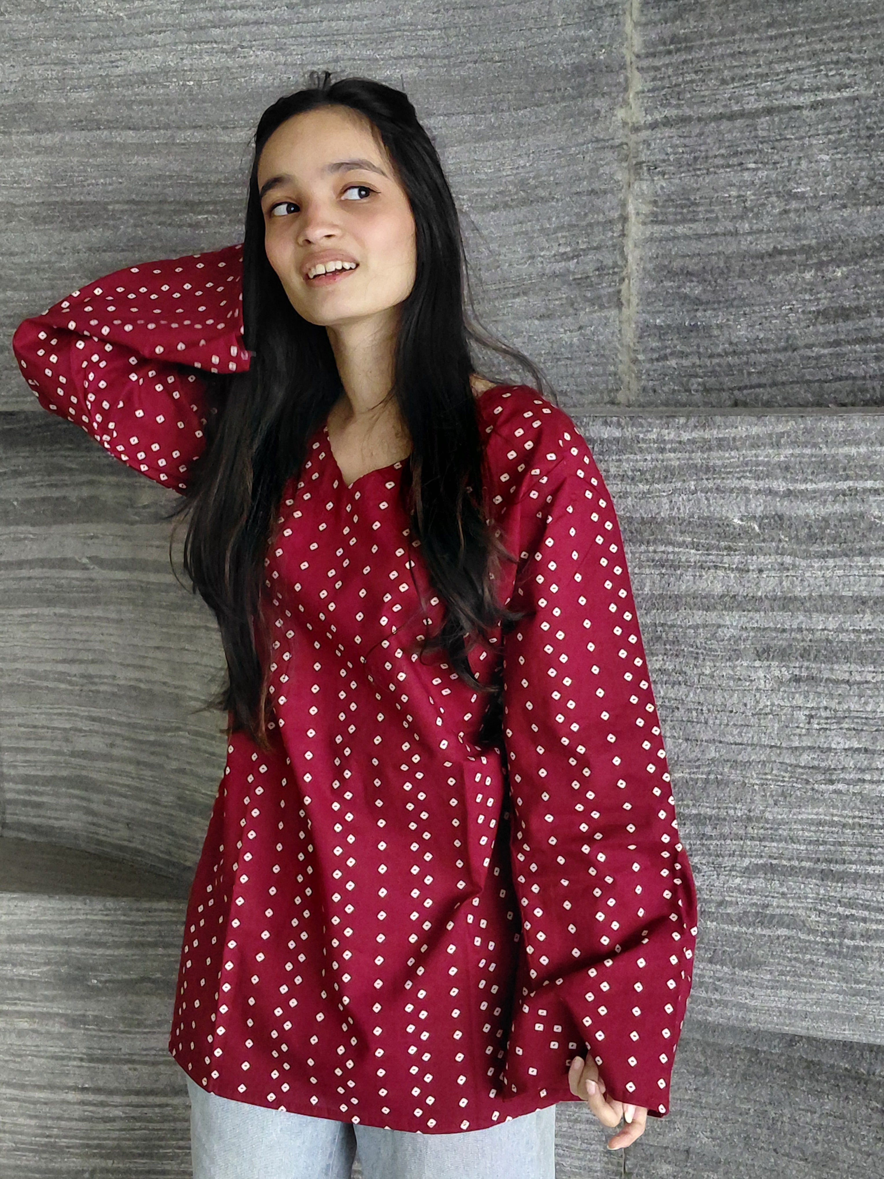 Pia Deep Red Bandhani Corset Kurti