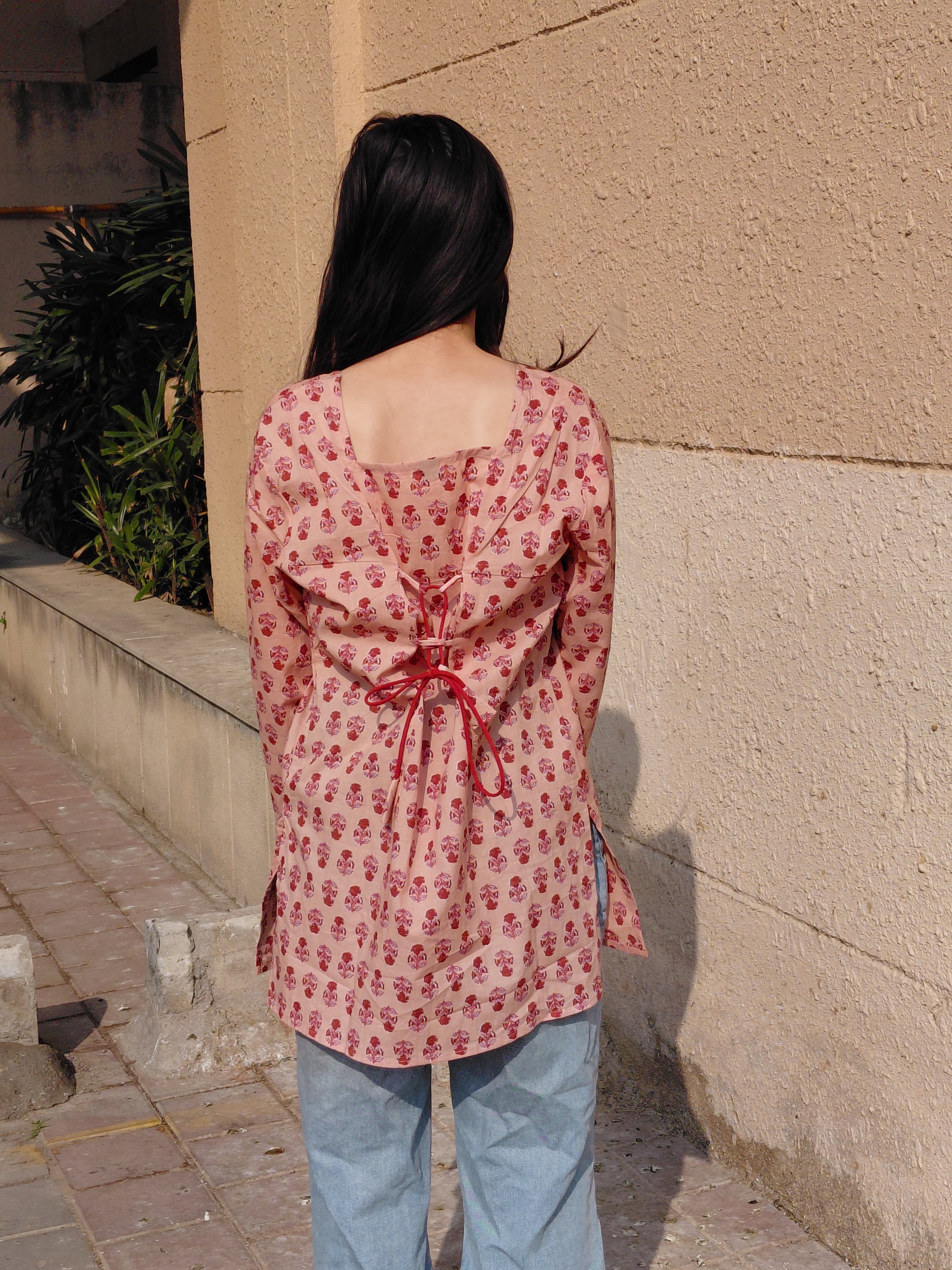 Women's pink floral short kurti – The Julie Kurti Blush Blossom by Roop Tara