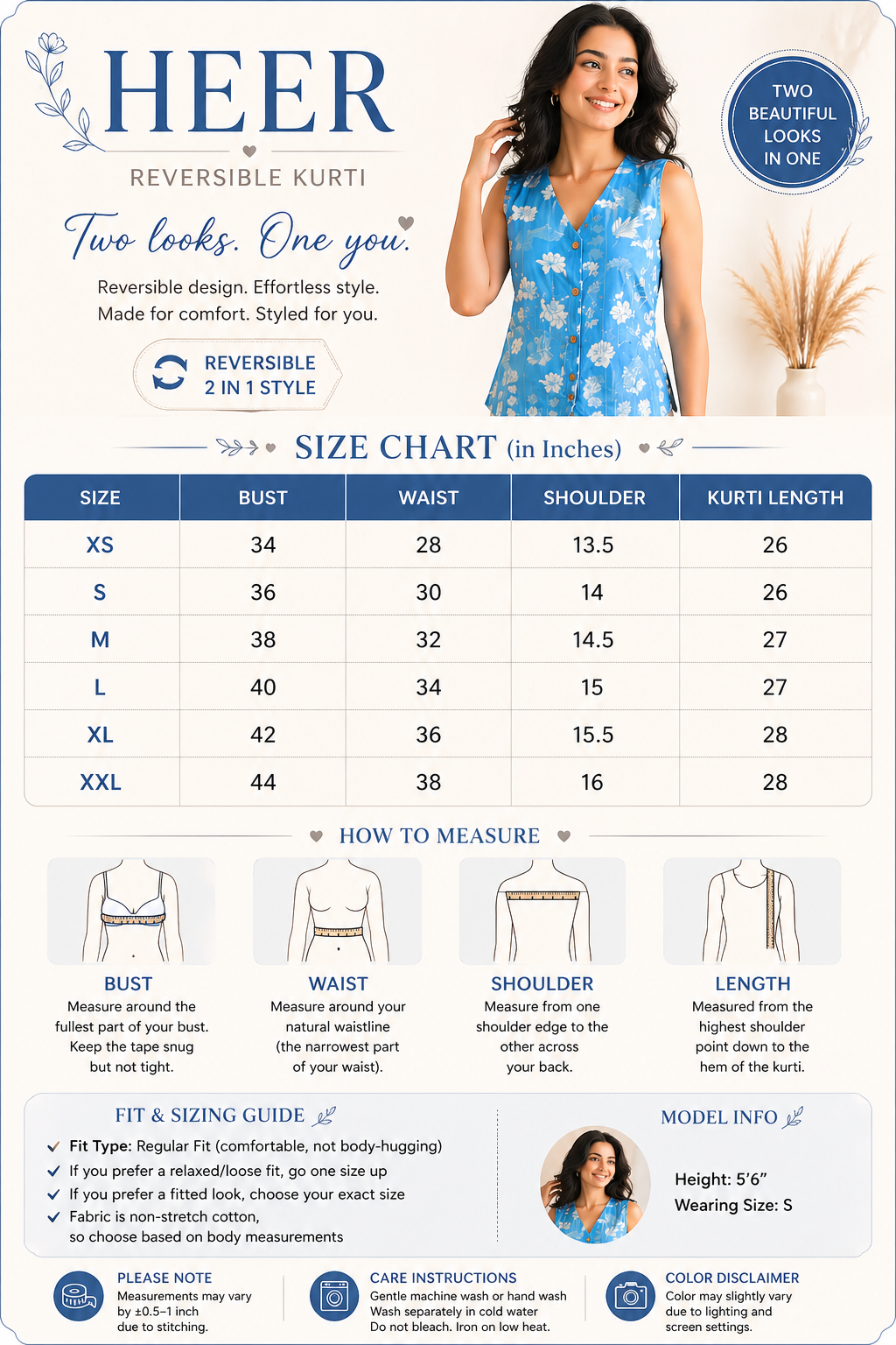 Back view of the sleeveless Heer Kurti in Sky Blue, styled for a casual summer look.