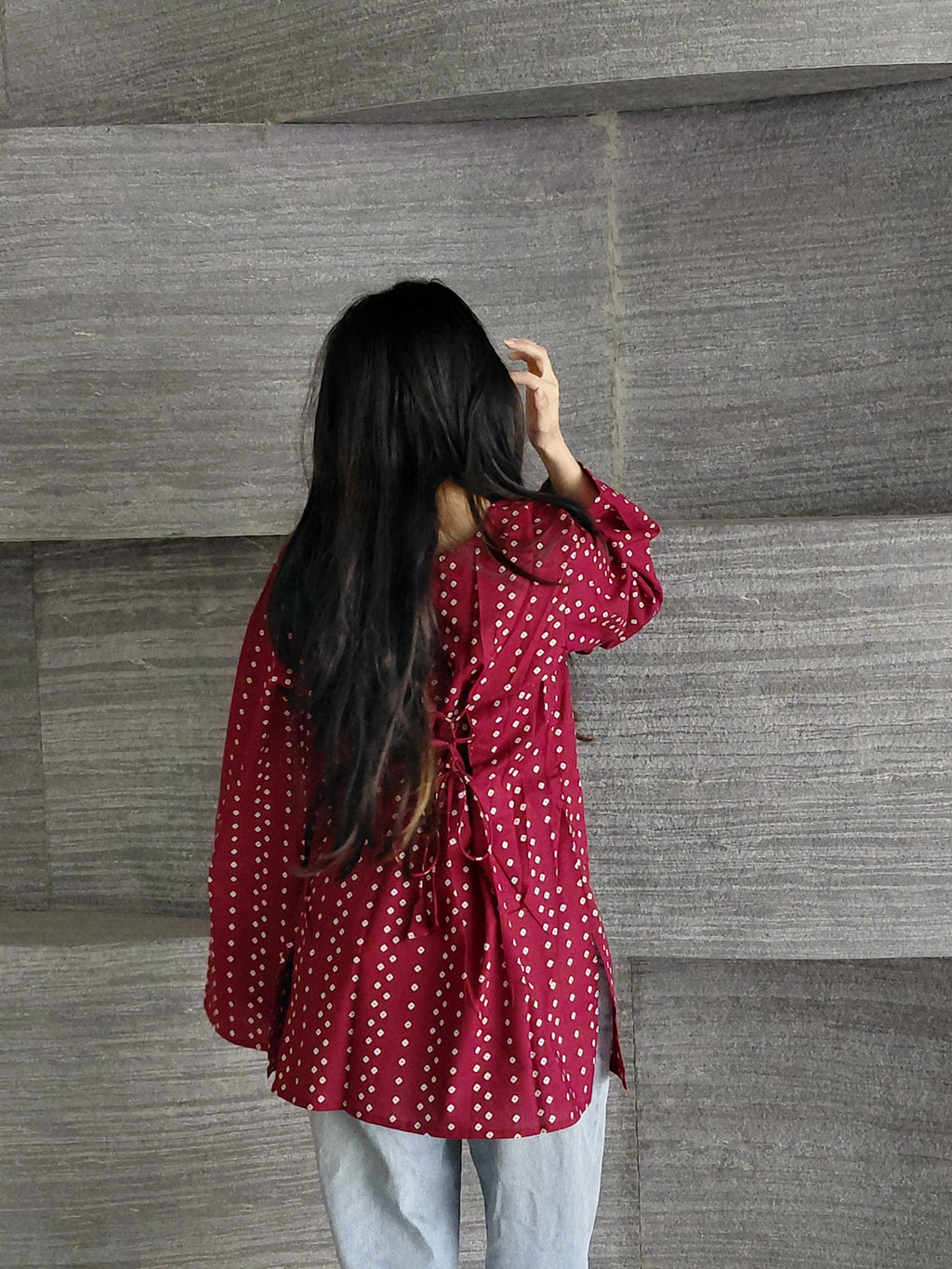 Pia Deep Red Bandhani Corset Kurti