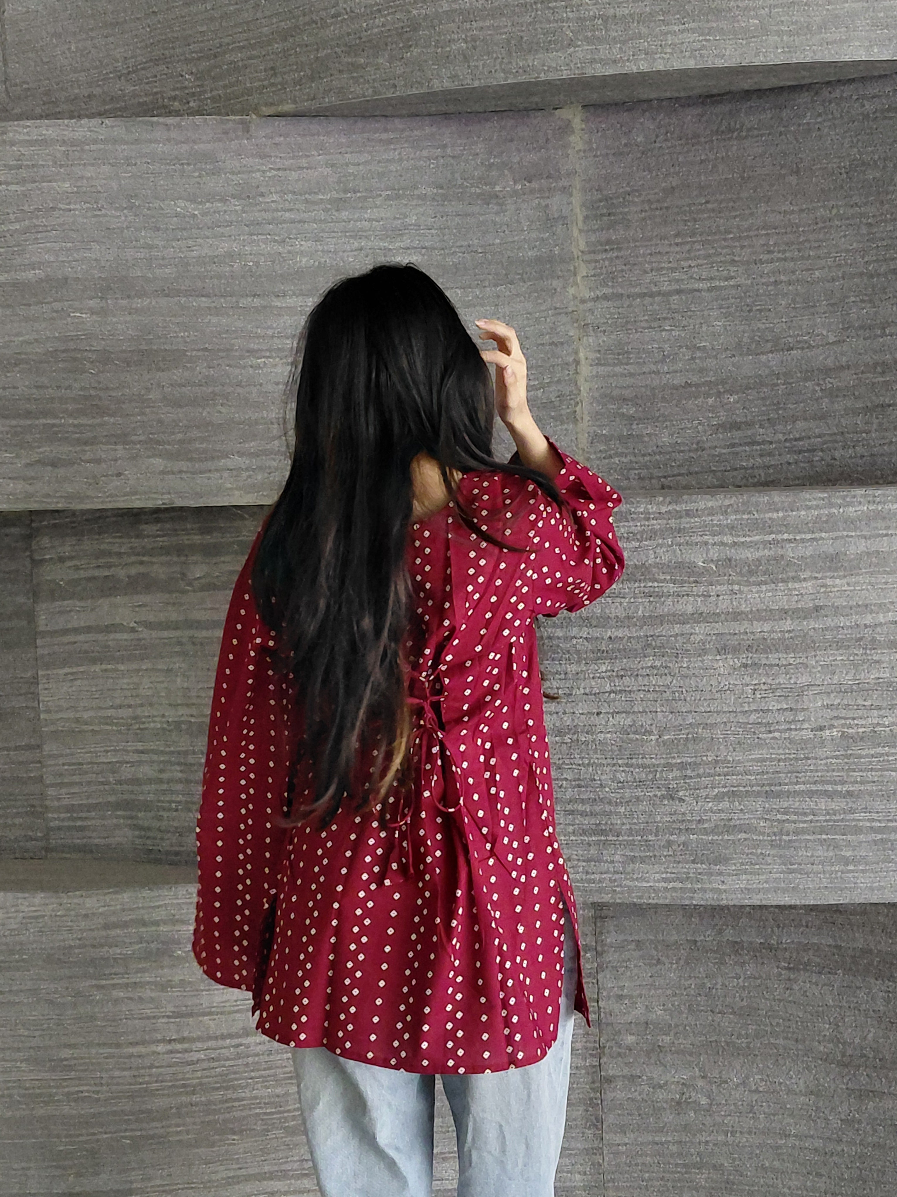 Pia Deep Red Bandhani Corset Kurti