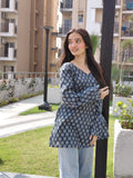 The Riva Kurti - Charcoal Grey Floral with Bell Sleeves