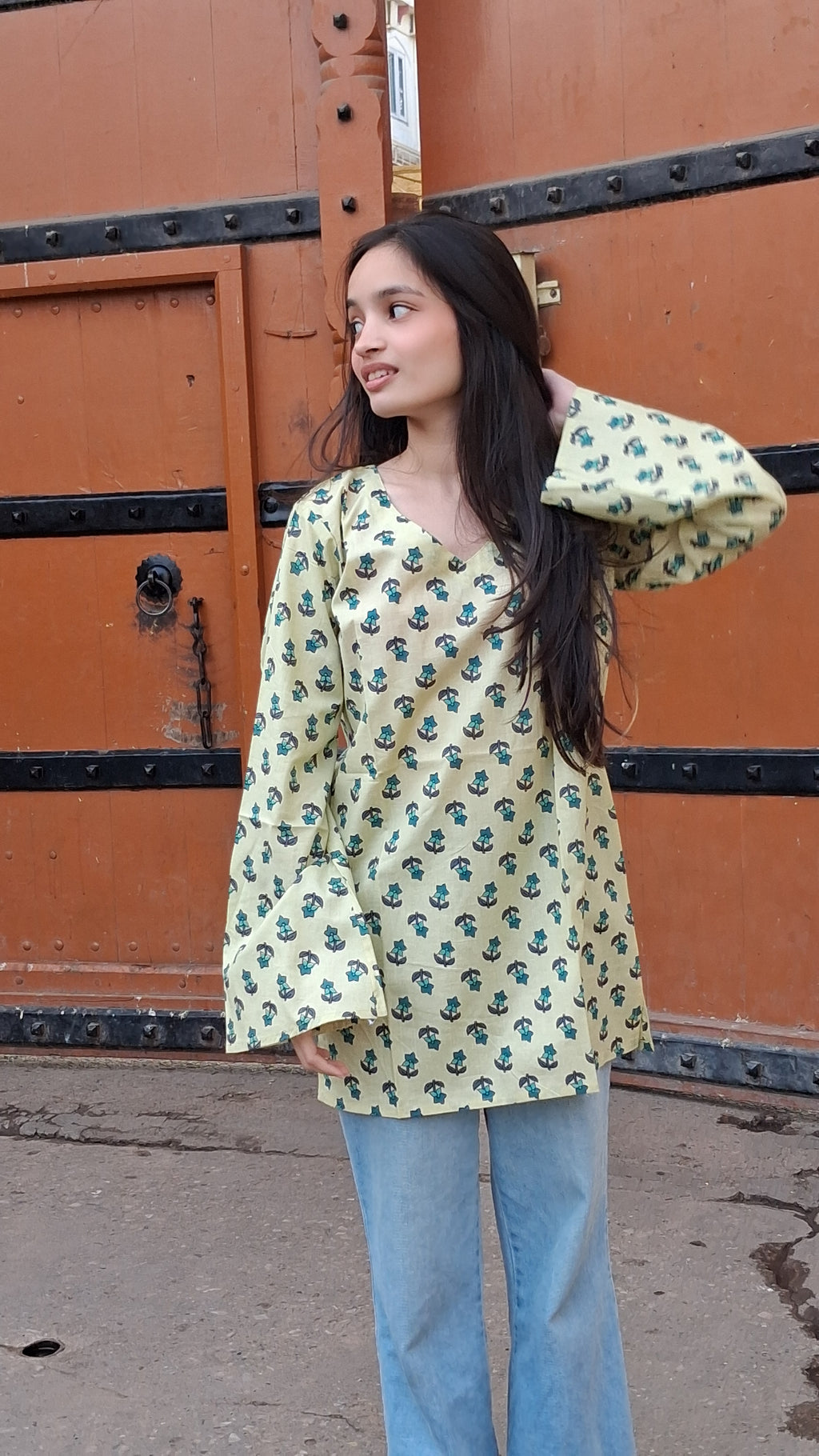 The Sage Petal Bell-Sleeve Kurti
