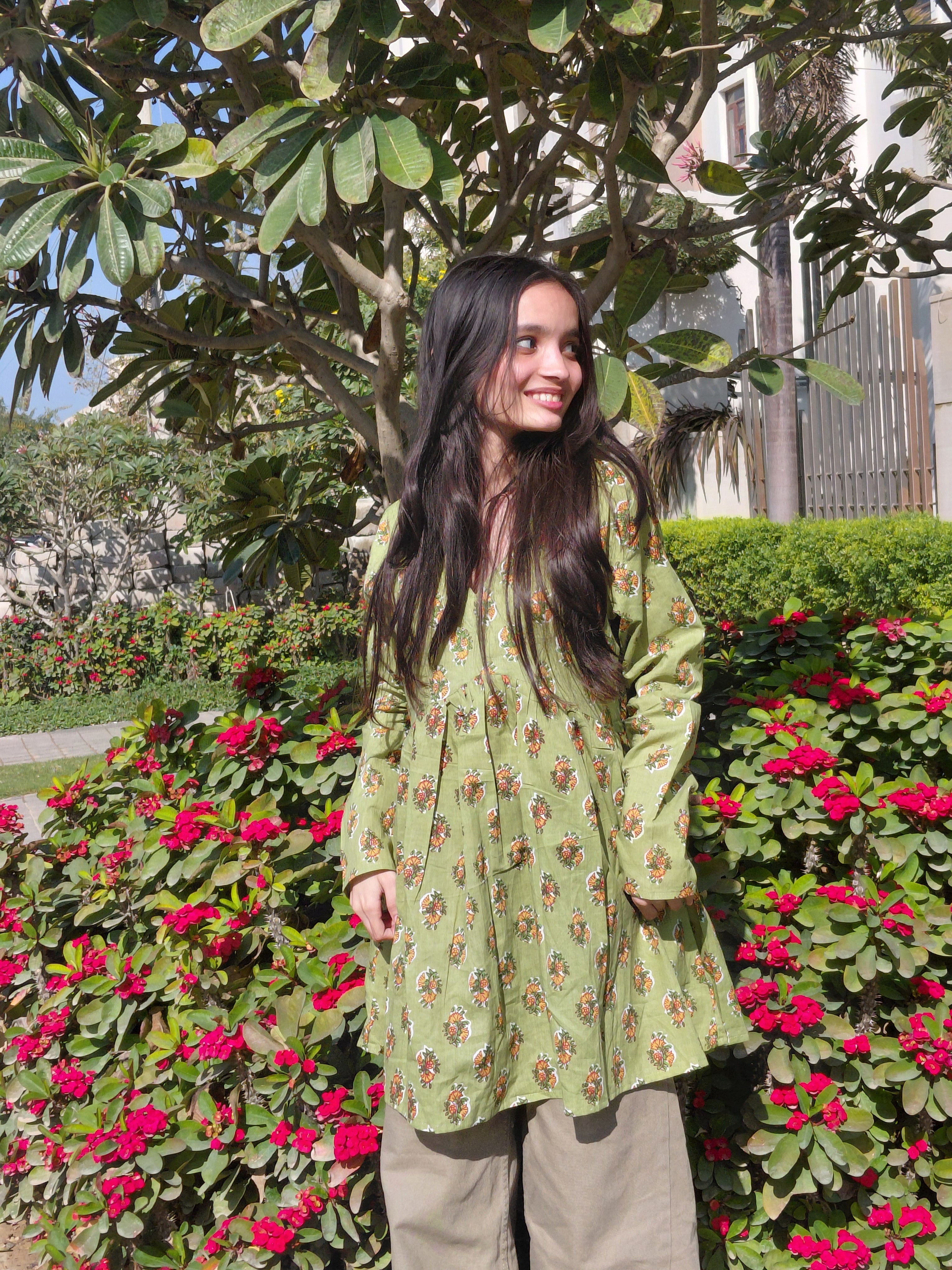 The Avni Sage Floral Peplum Kurti