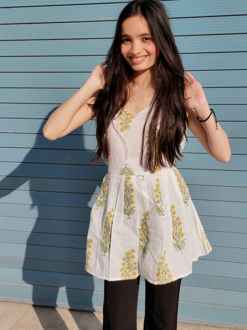 Sia Summer Muse Short Kurti - Sleeveless White Floral Kurti