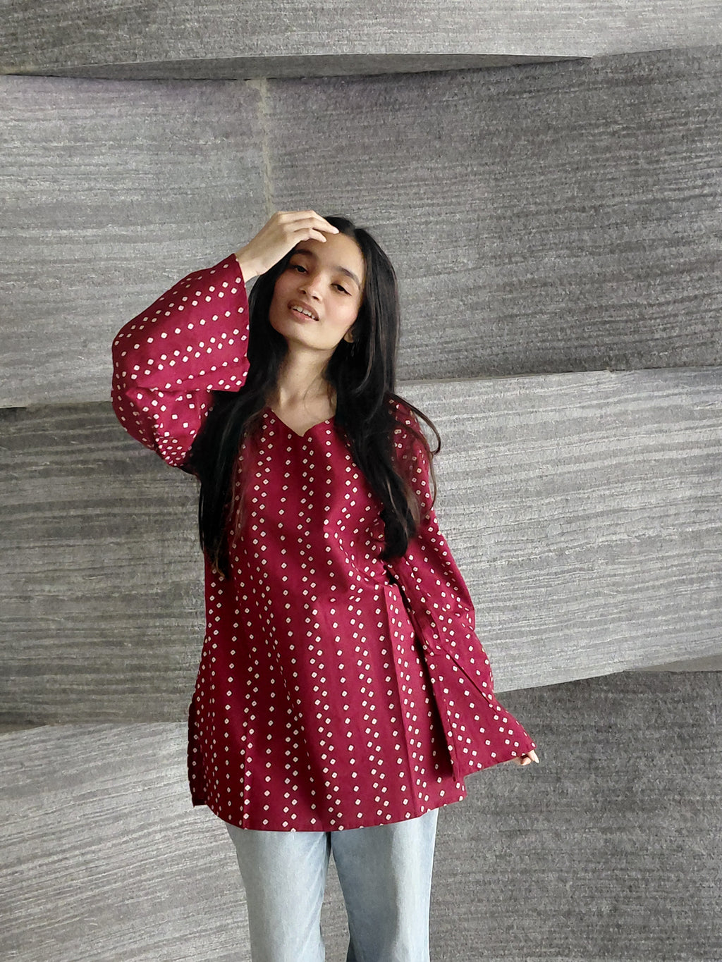 Pia Deep Red Bandhani Corset Kurti